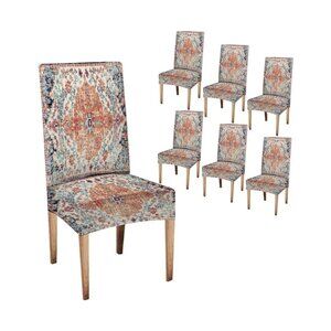 Chair Covers for Dining Chairs Set of 6 Ethnic Boho Southwest Orange Washable